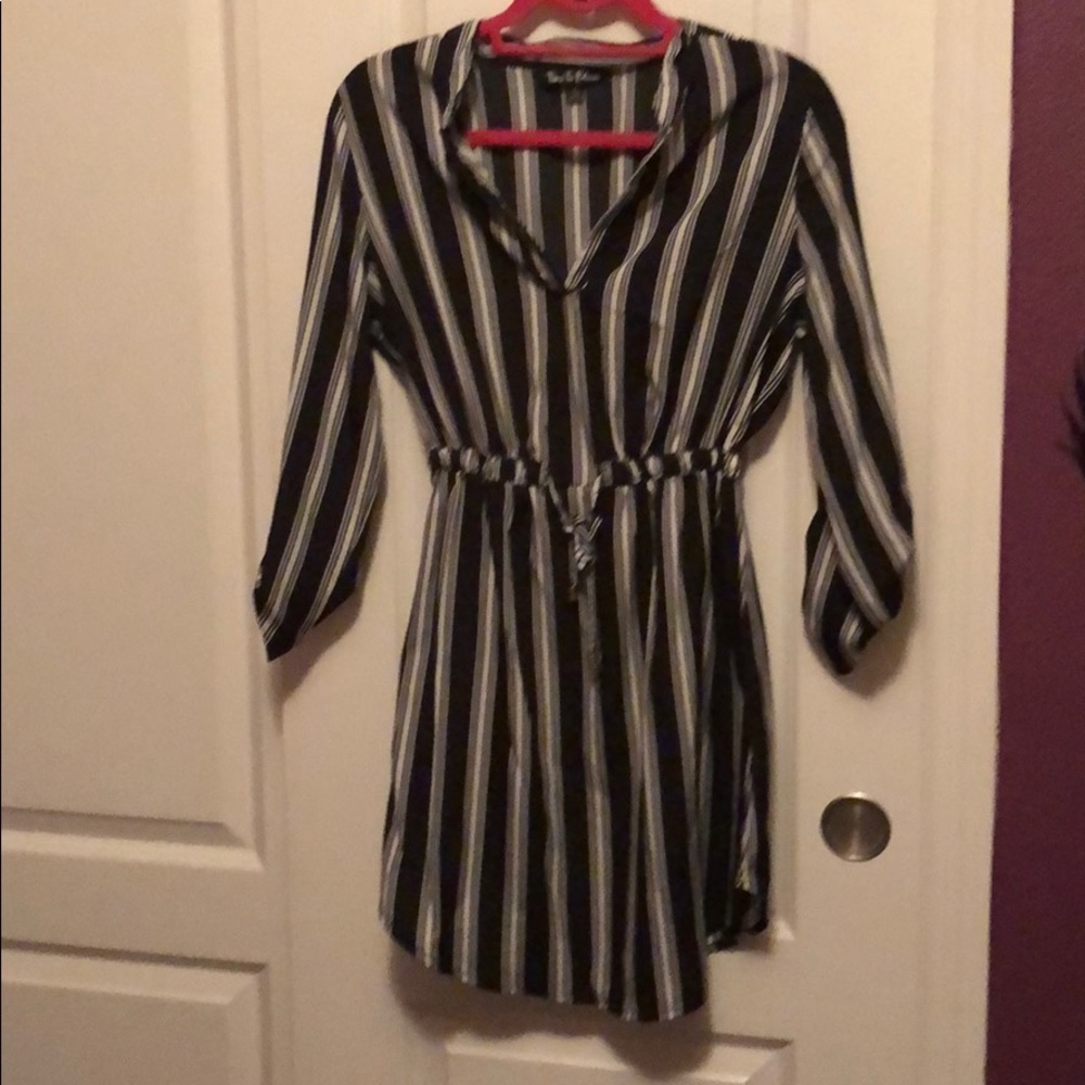 Black and white stripped mini dress with tie waist